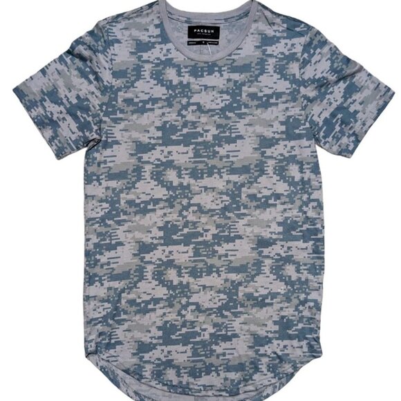 Pacsun Shirt Tee Mens Digital Camouflage Longer Fit Crewneck Blue Size M NEW - Picture 1 of 5
